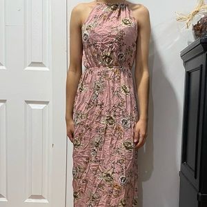 a light pink floral maxi dress